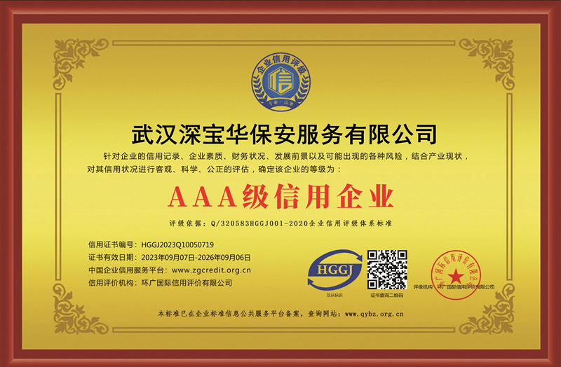 AAA信用等級(jí)證書